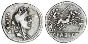 Denario. 104 a.C. FABIA. C. Fabius C.f. ... 