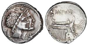 Denario. 114-113 a.C. FONTEIA. Mn. Fonteius. ... 