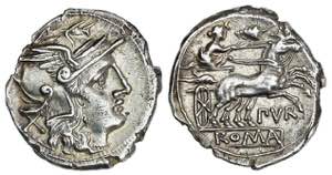 Denario. 169-158 a.C. FURIA. L. Furius ... 
