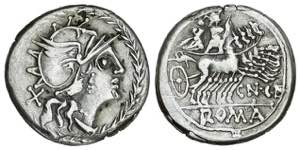 Denario. 138 a.C. GELLIA. Cnaeus Gellius. ... 