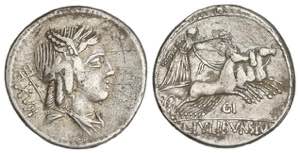 Denario. 85 a.C. JULIA. L. Julius Bursio. ... 