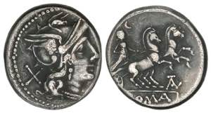Denario. 179-170 a.C. JUVENTIA. T. Juventius ... 