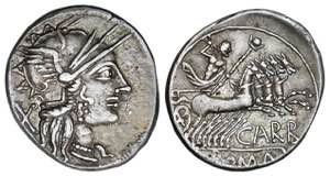 Denario. 122 a.C. PAPIRIA. Papirius Carbo. ... 