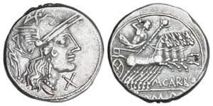 Denario. 121 a.C. PAPIRIA. Marcius Papirius ... 