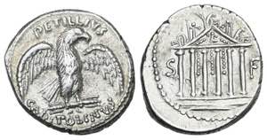 Denario. 43 a.C. PETILLIA. Petillus ... 
