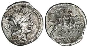 Denario. 194-190 a.C. PLAUTIA. L. Plautius ... 