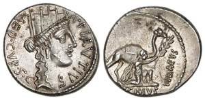 Denario. 55 a.C. PLAUTIA. A. Plautius. Anv.: ... 