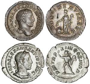 Lote 2 monedas Denario. Acuñadas el 231-235 ... 