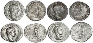 Lote 4 monedas Denario. Acuñadas el 222-231 ... 