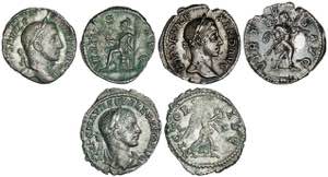 Lote 3 monedas Denario. Acuñadas el 222-235 ... 