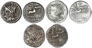 Lote 3 monedas Denario. 104 a.C. APPULEIA. ... 