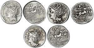 Lote 3 monedas Denario. 104 a.C. APPULEIA. ... 