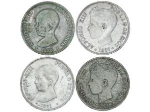 Lote 4 monedas 5 Pesetas. AR. 1889 (*_-_) ... 