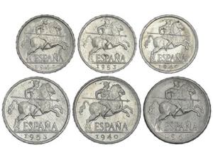 Estado Español - Lote 6 monedas 5 (3) y 10 ... 