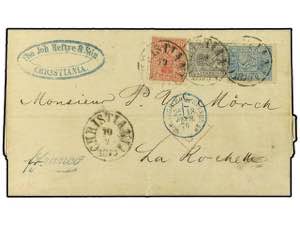 NORUEGA. 1870. Envelope to France bearing 3 ... 