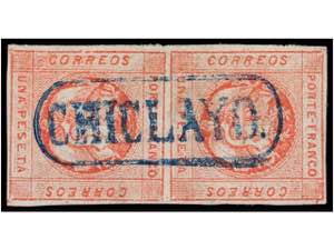 PERU. Sc.10 (2). 1860. 1 peseta rojo, ... 
