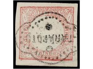 PERU. Sc.12. 1862. 1 dinero rojo, mat. ... 