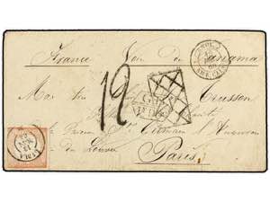 PERU. Sc.12. 1865. LIMA a PARÍS. 1 dinero ... 