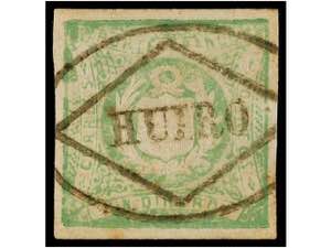 PERU. Sc.14. 1868. 1 dinero verde, mat. ... 