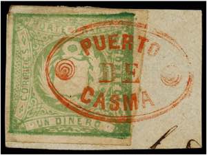PERU. Sc.14. 1868. 1 dinero verde sobre ... 