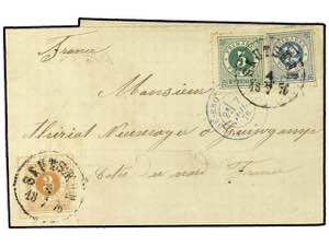 SUECIA. 1876. Entire letter to FRANCE ... 