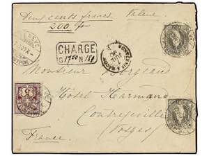 SUIZA. Yv.83(2). 1890. GENEVE a FRANCIA. 5 ... 