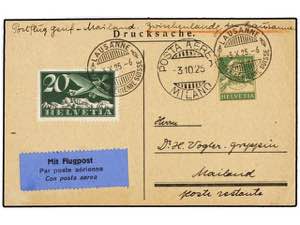 SUIZA. 1925. LAUSANNE a MILAN. 10 cts. y 20 ... 