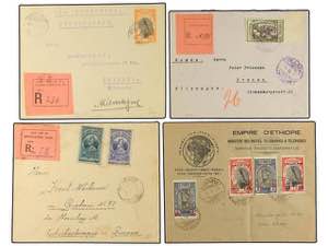 ETIOPIA. 1925-32. CONJUNTO de cuatro cartas. 