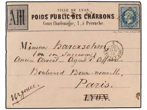 FRANCIA. Yv.14. 1860. LYON a PARÍS. 20 cts. ... 