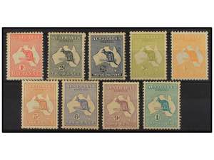 AUSTRALIA. 1913-15. NINE stamps. Diverse W. 