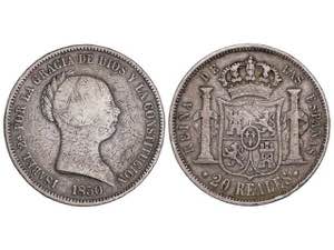 Elizabeth II - 20 Reales. 1850. BARCELONA. ... 