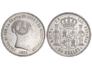 Elizabeth II - 20 Reales. 1851. BARCELONA. ... 