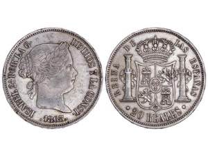 Elizabeth II - 20 Reales. 1863. BARCELONA. ... 