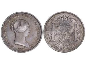 Elizabeth II - 20 Reales. 1851. SEVILLA. ... 