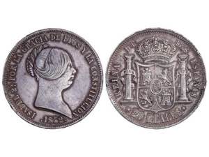 Elizabeth II - 20 Reales. 1852. SEVILLA. ... 