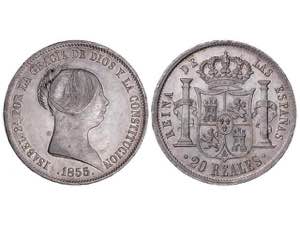 Elizabeth II - 20 Reales. 1855/2. SEVILLA. ... 