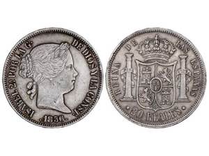 Elizabeth II - 20 Reales. 1856. SEVILLA. ... 