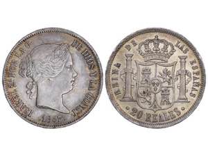 Elizabeth II - 20 Reales. 1857. SEVILLA. ... 