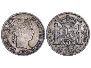Elizabeth II - 20 Reales. 1859. SEVILLA. ... 