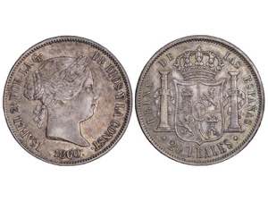Elizabeth II - 20 Reales. 1860/0. SEVILLA. ... 