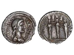 Denario. 43 a.C. ACCOLEIA. P. Accoleius ... 