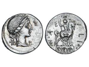 Denario. 114-113 a.C. AEMILIA. Man. Aemilius ... 