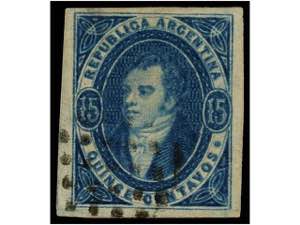 ARGENTINA. Sc.16. 1865. 15 ctvos. azul sin ... 