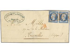 FRANCIA. 1862. PARÍS a BRUSELAS. 20 cts. ... 