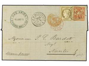 MARTINICA. 1879. Envelope to FRANCE bearing ... 