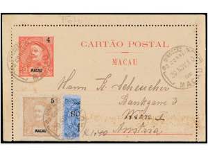 MACAO. 1910. MACAO a AUSTRIA. Entero Postal ... 