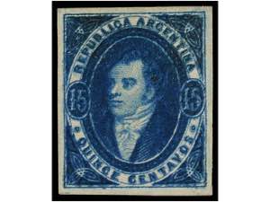 ARGENTINA. Sc.16. 1867. 15 ctvos. azul. ... 