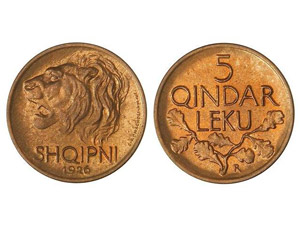 WORLD COINS: ALBANIA - 5 Qindar Leku. ... 