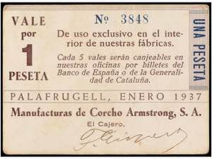 1 Peseta. Enero 1937. MANUFACTURAS DE CORCHO ... 