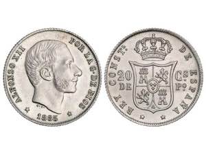 20 Centavos de Peso. 1885. MANILA. Brillo ... 